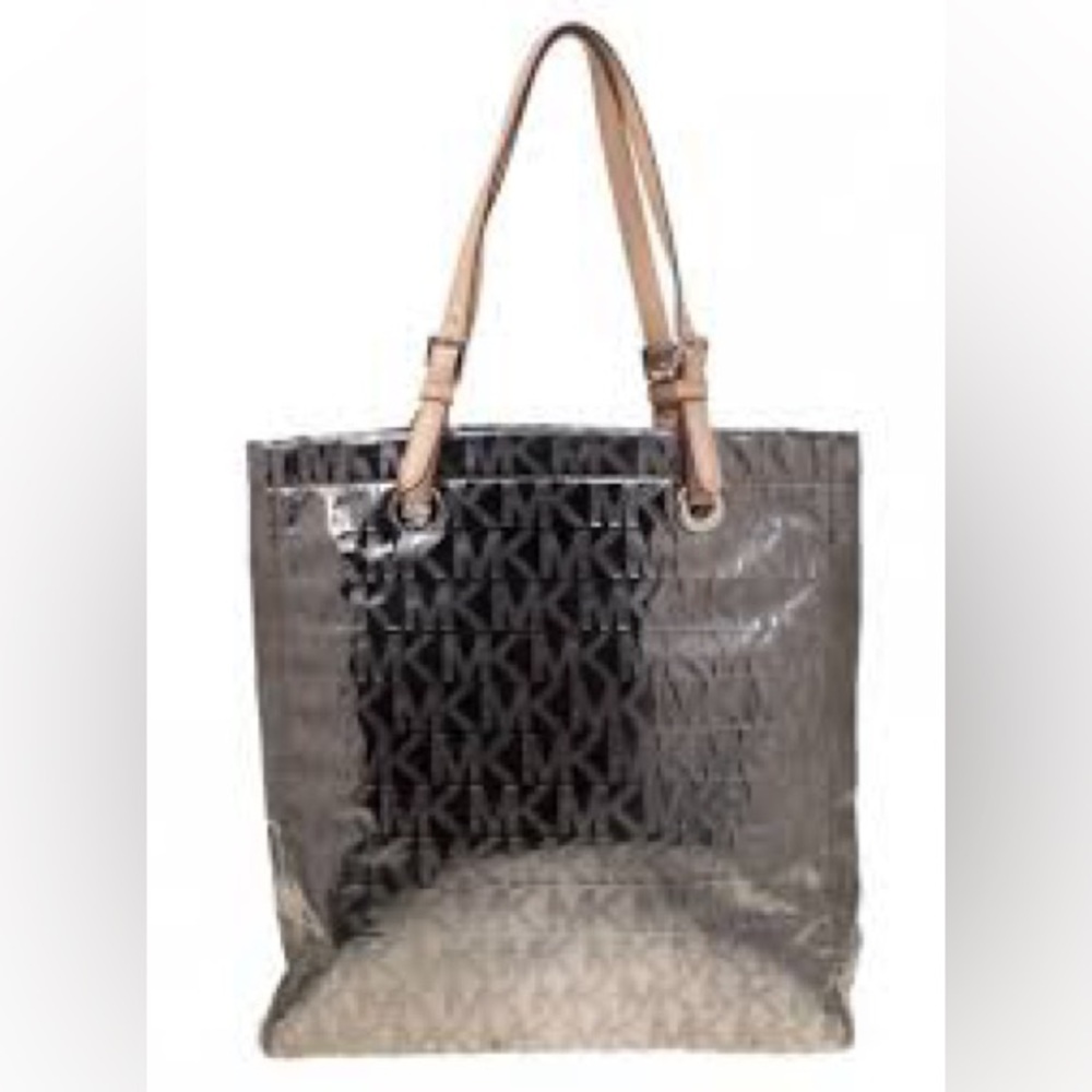 Michael Kors Signature Print Metallic Tote Bag Purse